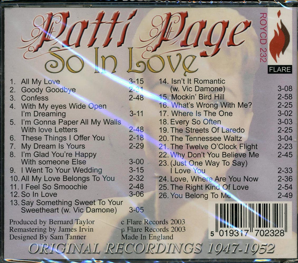 Patti Page - So In Love (26 tracks) Music CD