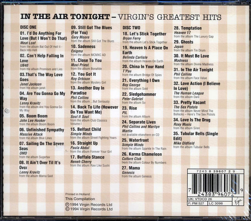 Meat Loaf, UB40, Lenny Kravitz, John Lee Hooker, Etc. - In The Air Tonight: Virgin's Greatest Hits (35 tracks) (2xCD) Music CD