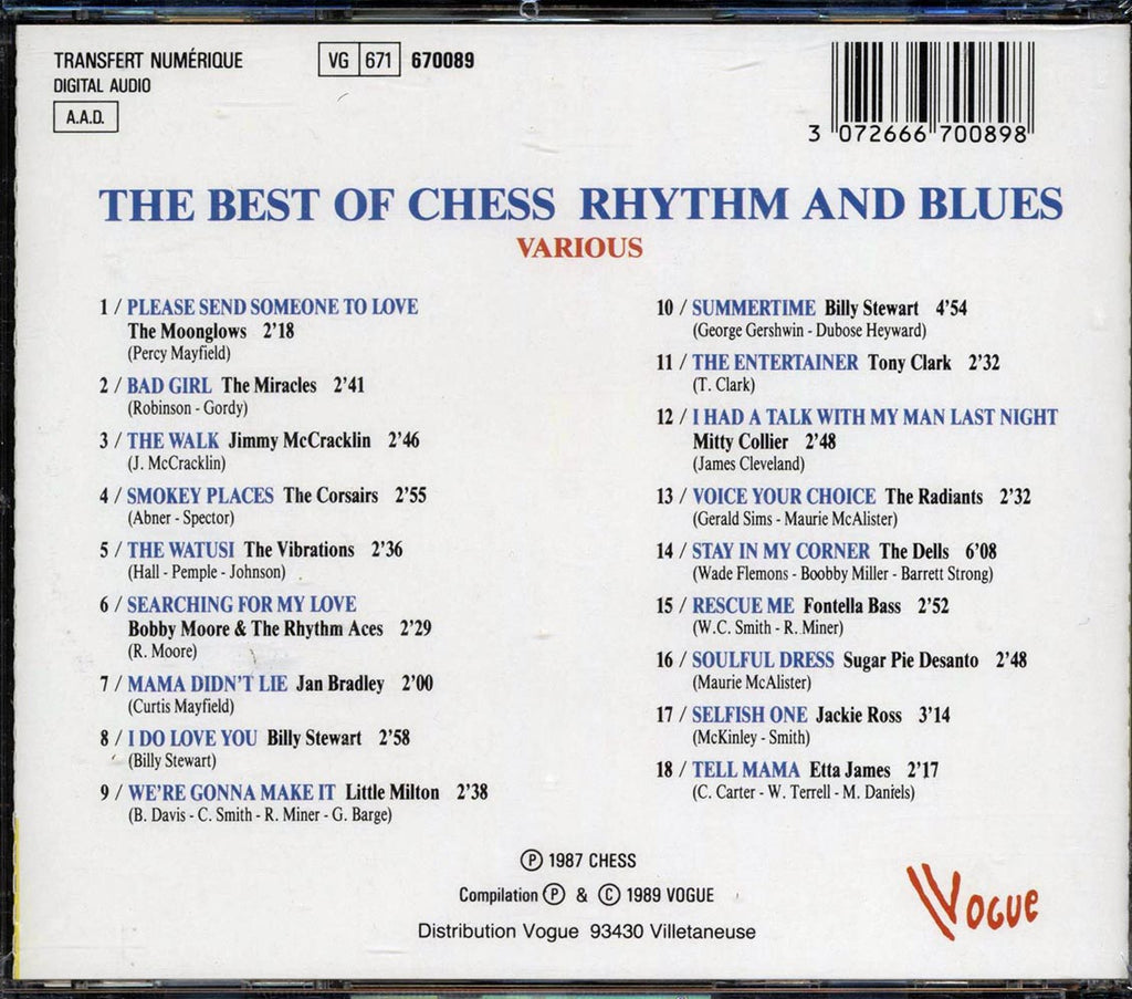 The Moonglows, The Miracles, The Corsairs, The Vibrations, Etc. - The Best Of Chess Rhythm And Blues Music CD