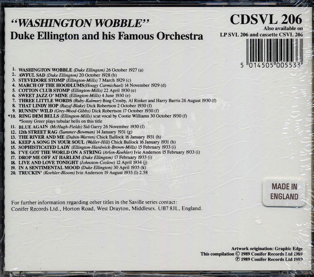 Duke Ellington & His Orchestra - Washington Wobble (20 tracks) Music CD
