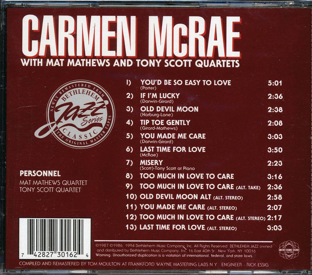 Carmen McRae - Carmen McRae Music CD