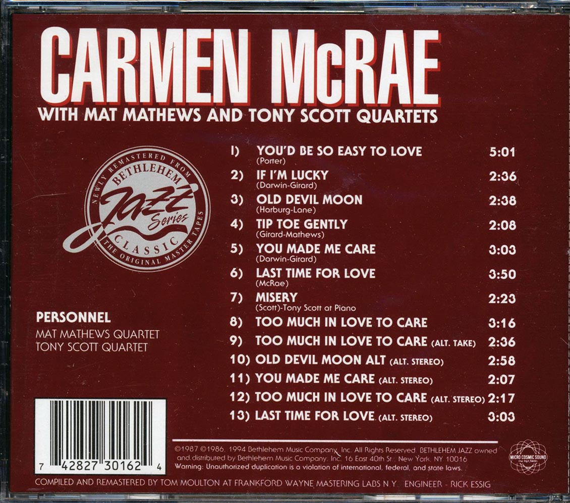 Carmen McRae - Carmen McRae Music CD