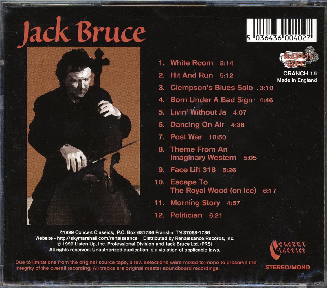 Jack Bruce - Concert Classics Volume 9 Music CD
