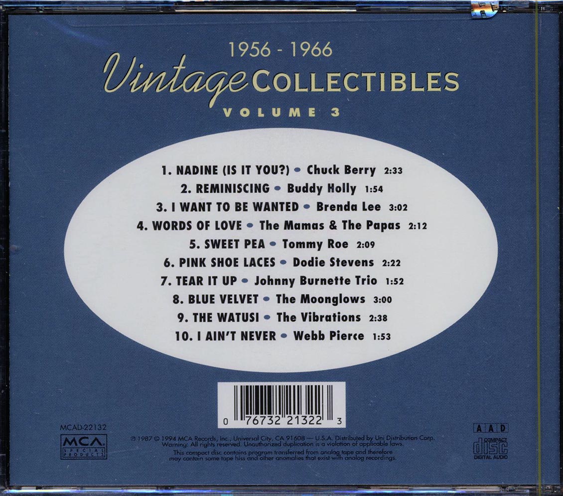 Chuck Berry, Buddy Holly, Brenda Lee, Etc. - Vintage Collectibles Volume 3 Music CD
