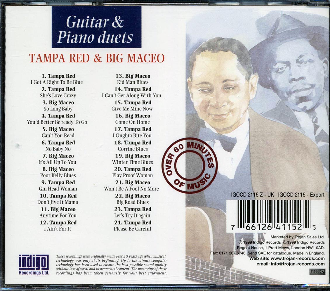 Tampa Red, Big Maceo - Guitar And Piano Duets (24 tracks) Music CD