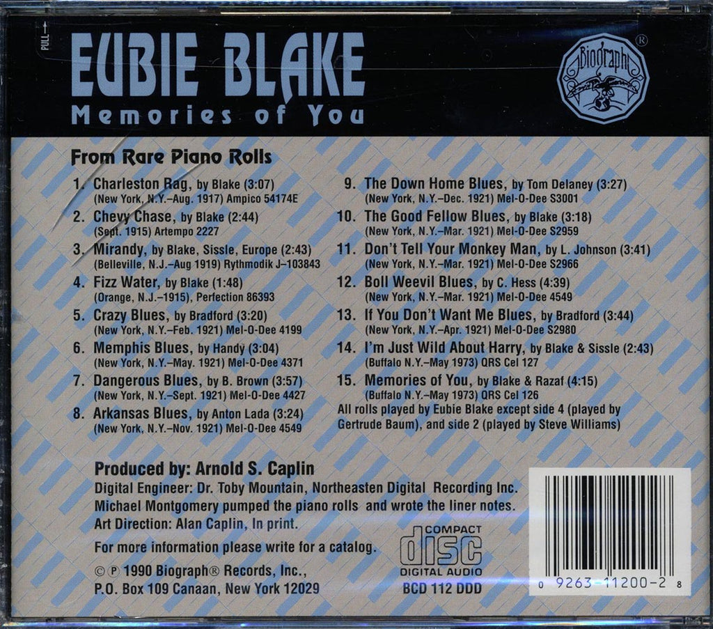 Eubie Blake - Memories Of You Music CD