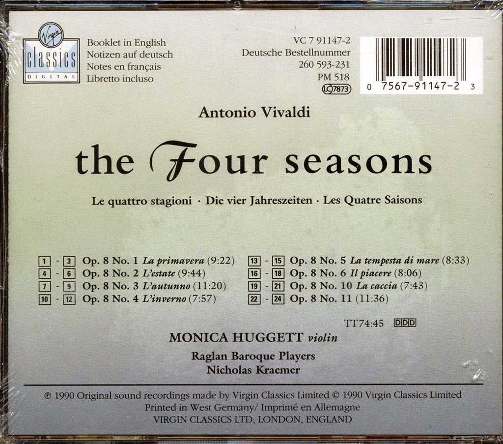 Monica Huggett, Raglan Baroque Players, Nicholas Kraemer - Vivaldi: The Four Seasons Music CD
