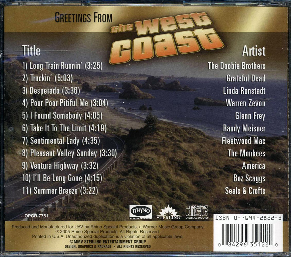 The Doobie Brothers, Grateful Dead, America, Seals & Crofts, Etc. - Greetings From The West Coast Music CD