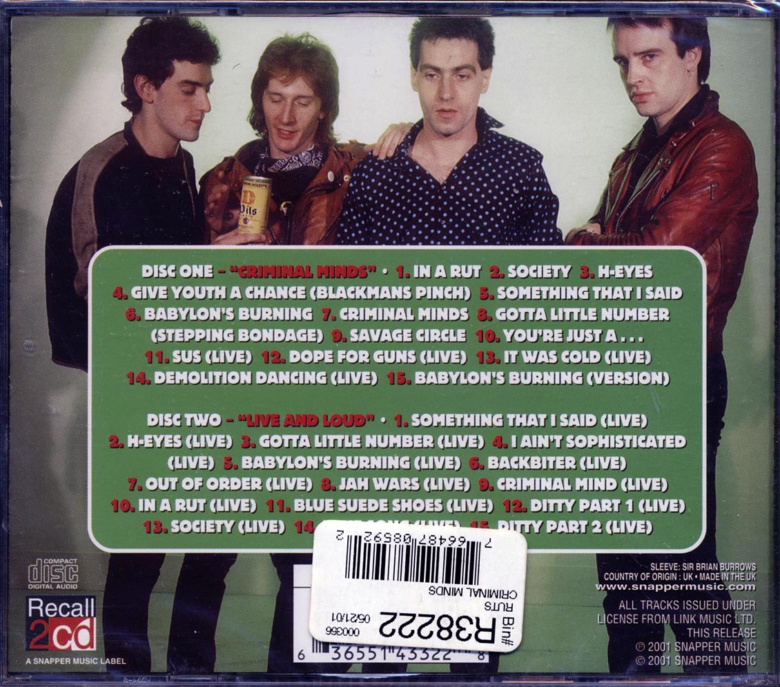 The Ruts - Criminal Minds (30 tracks) (2xCD) Music CD