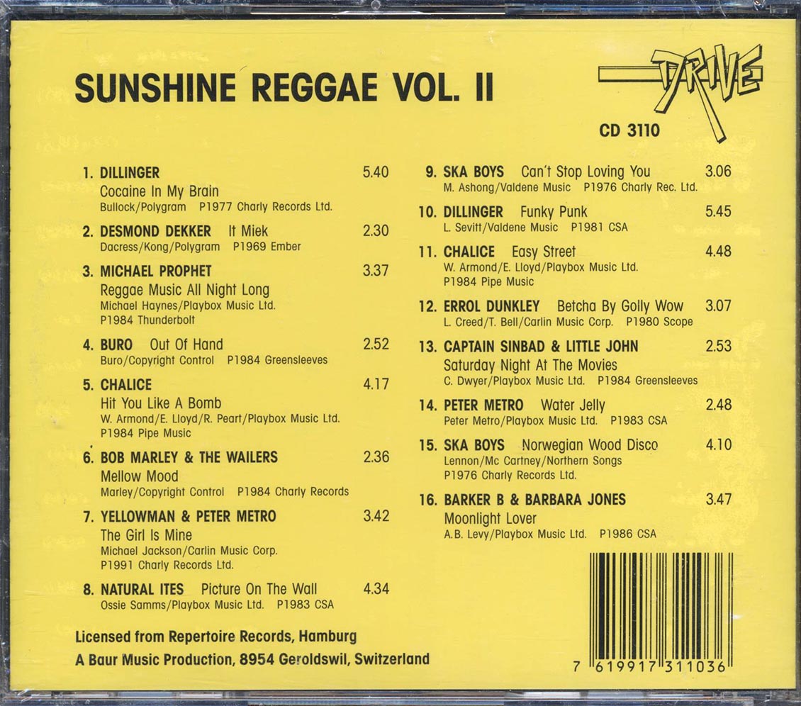 Natural Ites, Captain Sinbad, Buro, Yellowman, Etc. - Sunshine Reggae Volume 2 Music CD
