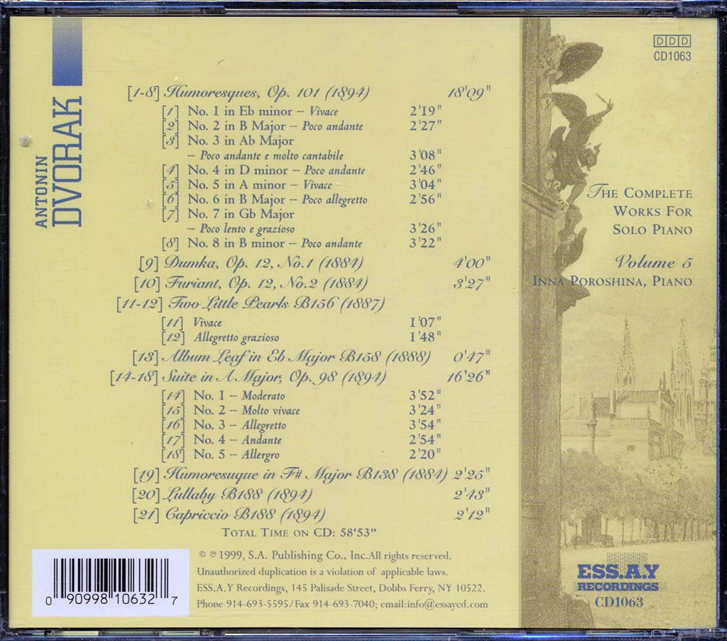 Dvorak, Inna Poroshina - The Complete Works For Solo Piano Volume 5 Music CD