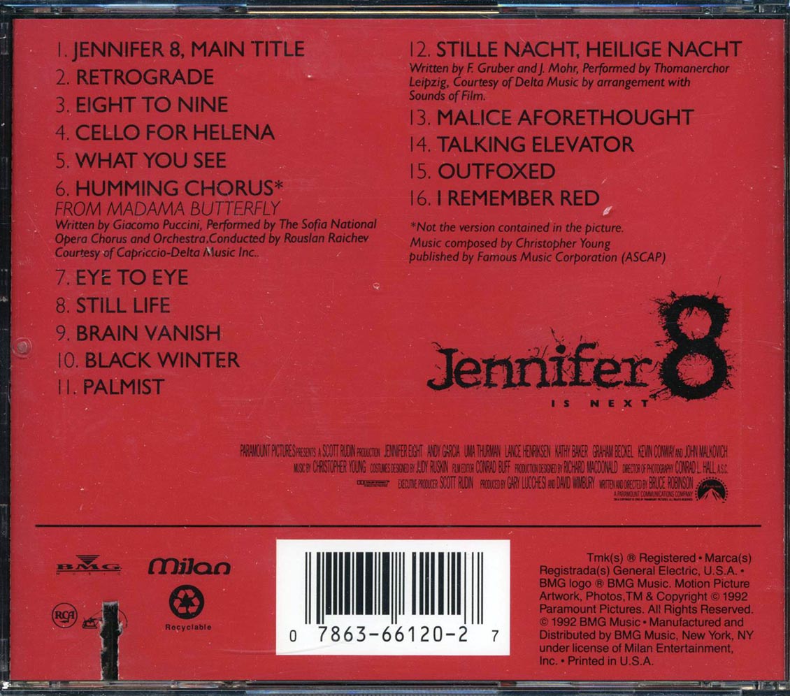 Christopher Young - Jennifer 8: Music From The Motion Picture Soundtrack (marked/ltd stock) Music CD