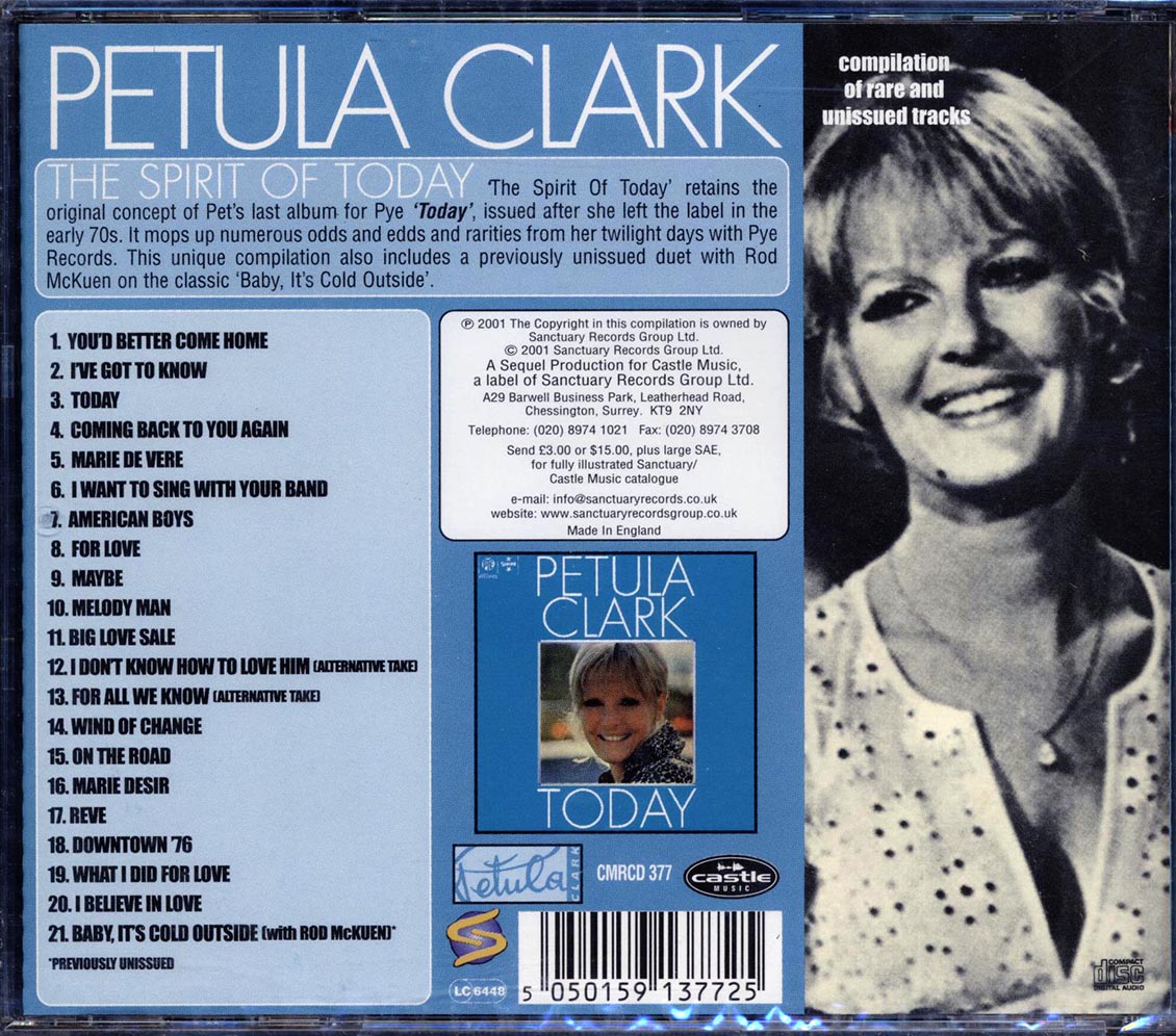 Petula Clark - The Spirit Of Today (21 tracks) Music CD