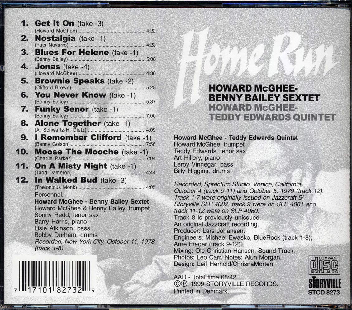 Howard McGhee, Benny Bailey Sextet, Howard McGhee, Teddy Edwards Quintet - Home Run Music CD