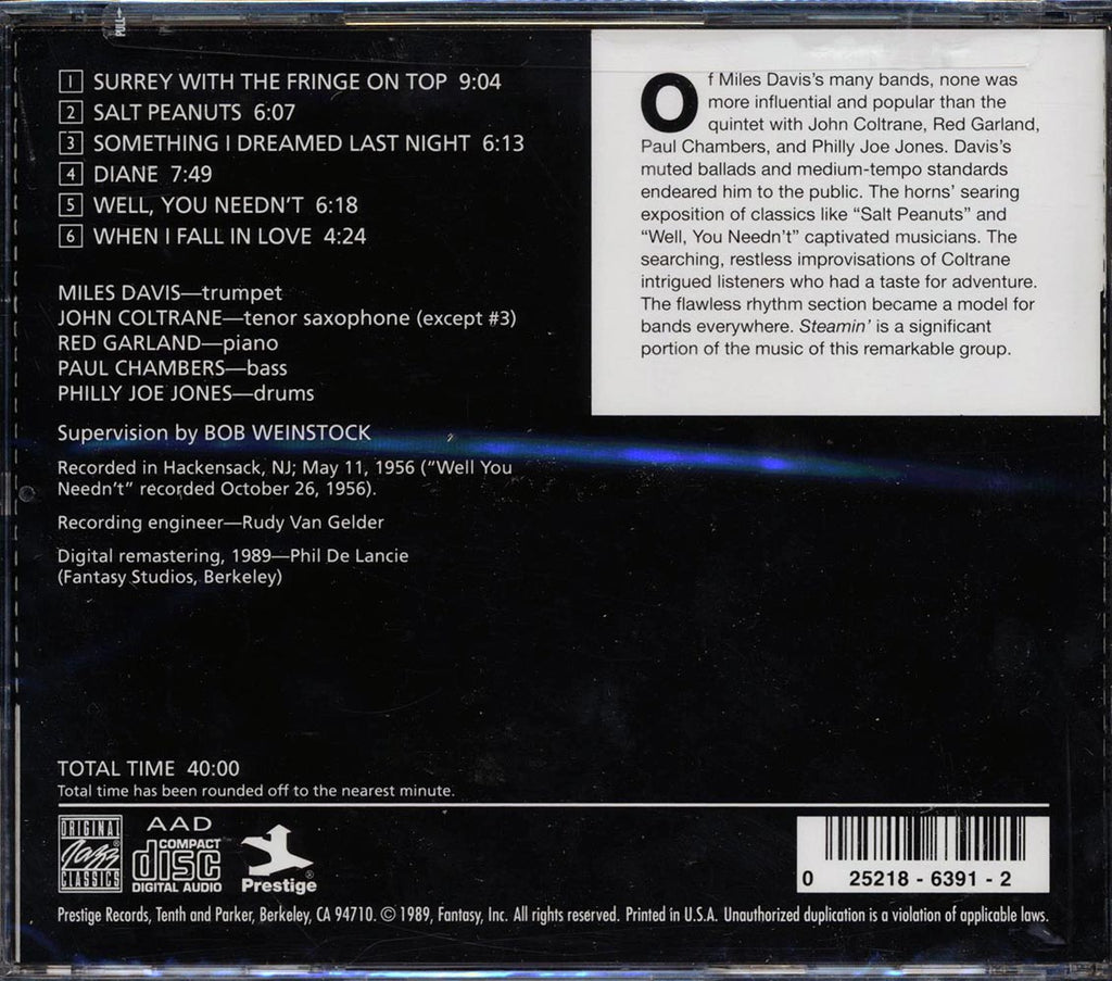 Miles Davis Quintet - Steamin' With Miles Davis Quintet Music CD