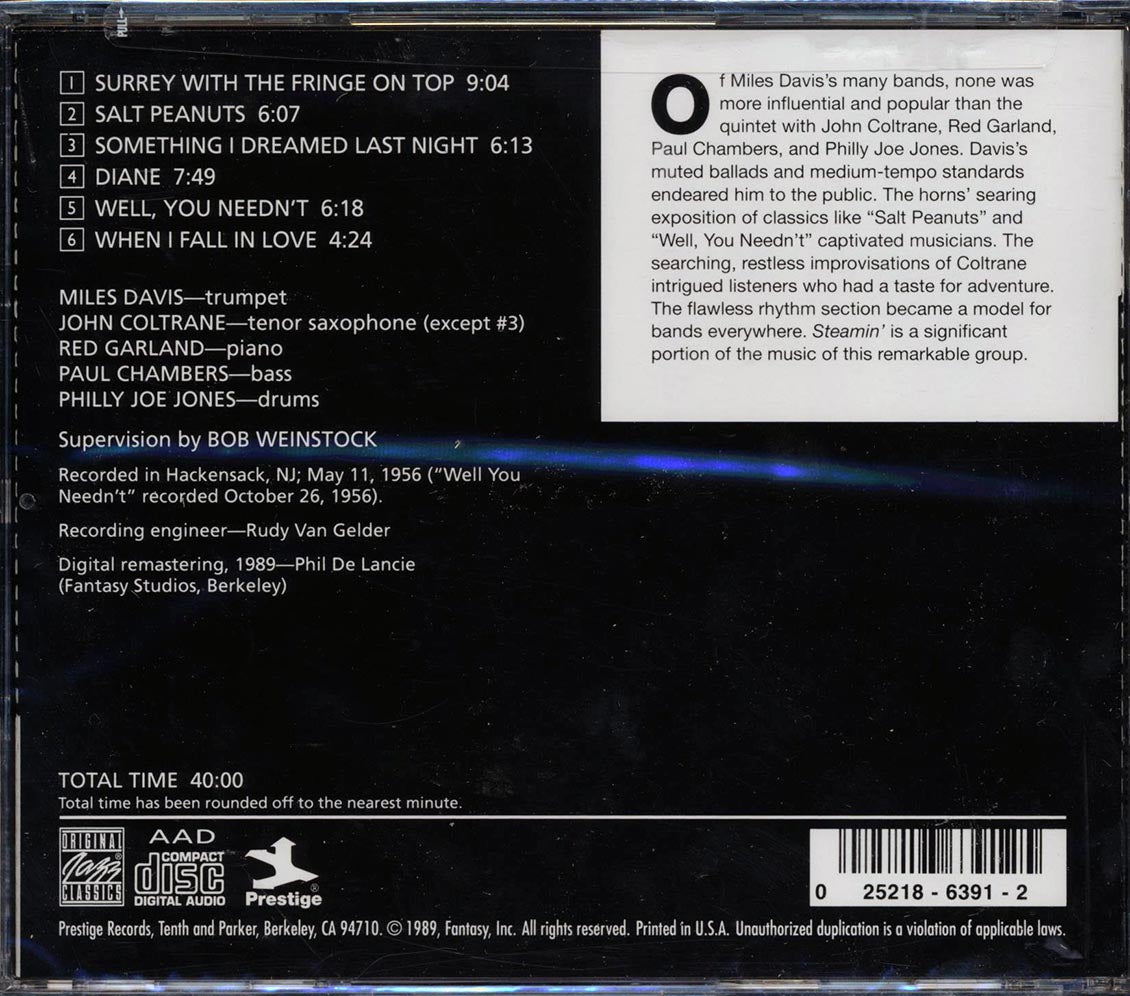 Miles Davis Quintet - Steamin' With Miles Davis Quintet Music CD
