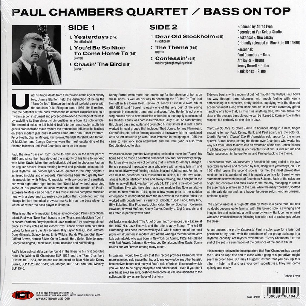 Paul Chamber Quartet - Bass On Top (180g) (remastered) Vinyl Record