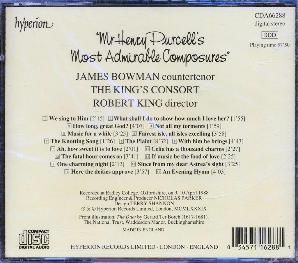 Henry Pucell, James Bowman, The King's Consort, Robert King - Mr. Henry Purcell's Most Admirable Composures Music CD