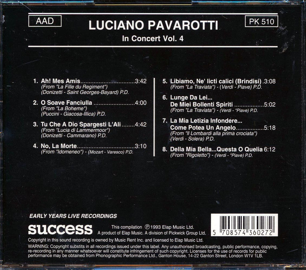 Luciano Pavarotti - In Concert Volume 4 Music CD