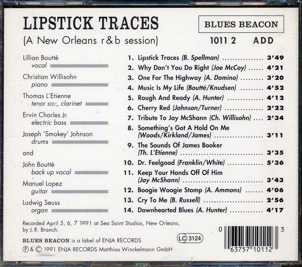 Lillian Boutte, Christian Willisohn - Lipstick Traces: A New Orleans R & B Session Music CD
