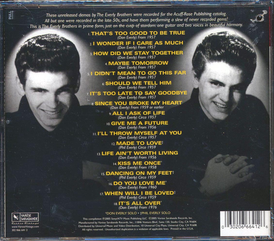 The Everly Brothers - Too Good To Be True Music CD