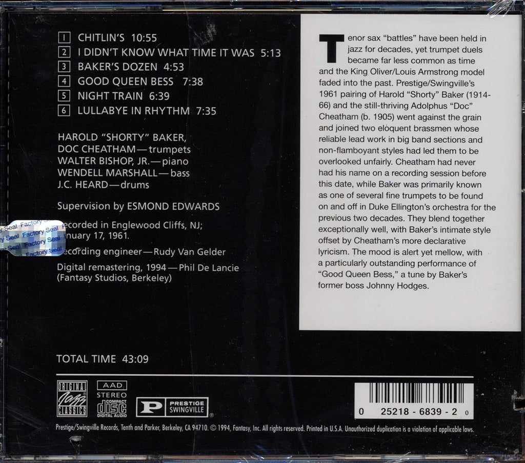 Shorty Baker, Doc Cheatam - Shorty & Doc (marked/ltd stock) Music CD