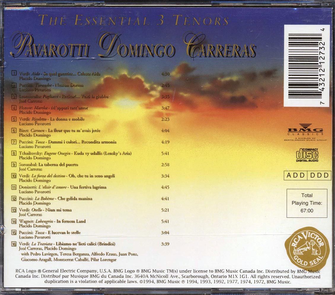 Pavarotti, Placido Domingo, Jose Carreras - The Essential 3 Tenors Music CD