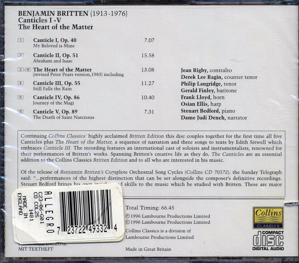 Benjamin Britten - Canticles: The Heart Of The Matter (marked/ltd stock) Music CD