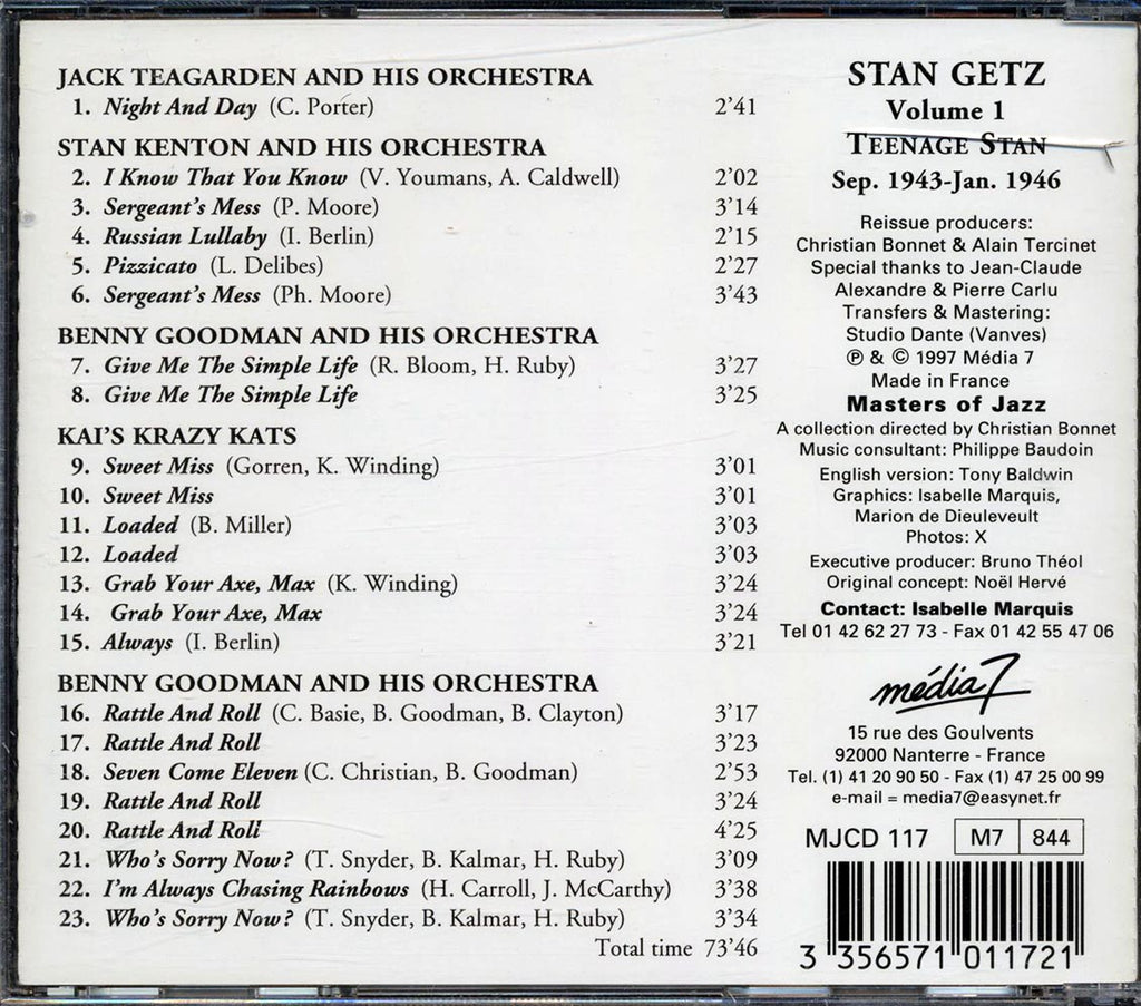 Stan Getz - Volume 1: Teenage Stan 1943-1946 Complete Edition Music CD