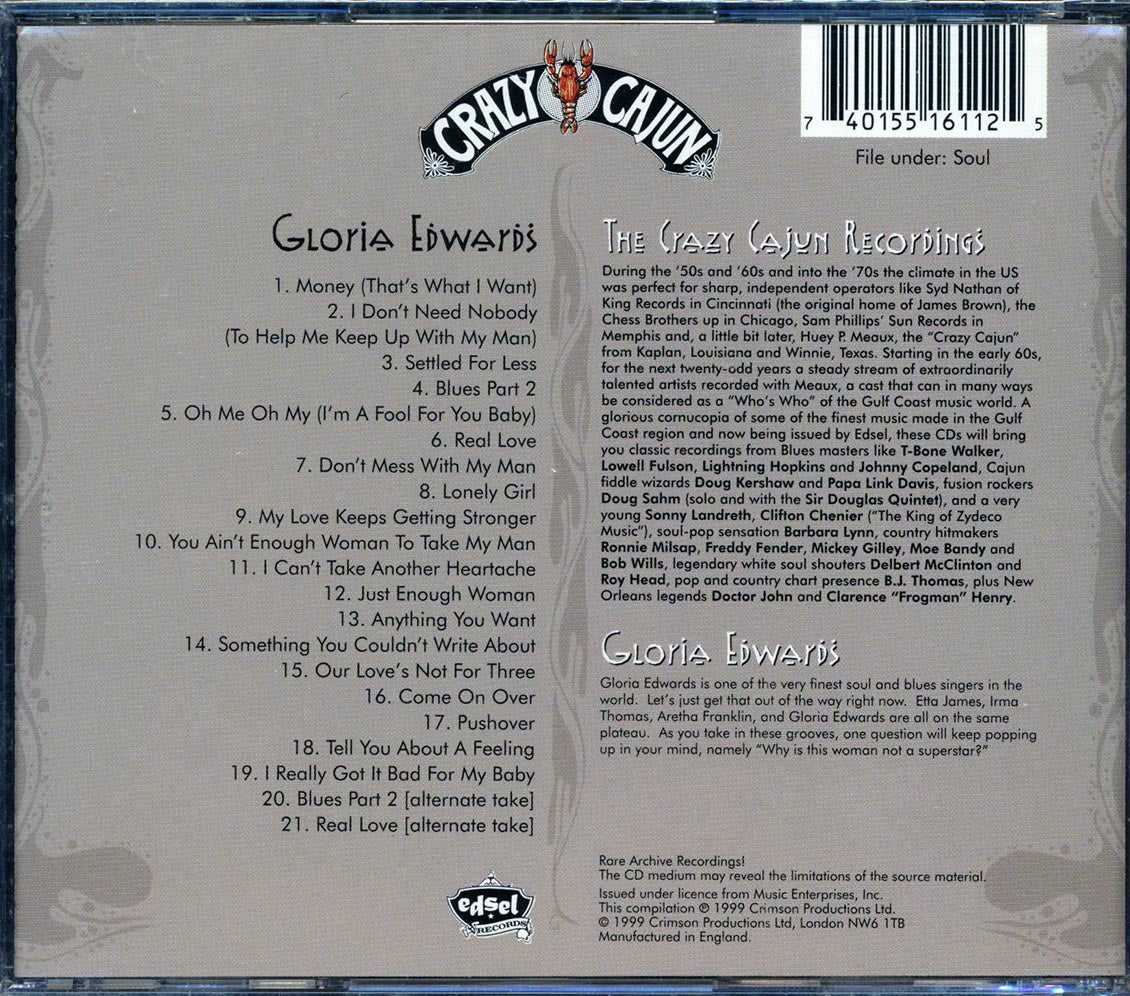 Gloria Edwards - Soul Queen Of Texas: The Crazy Cajun Recordings (29 tracks) Music CD