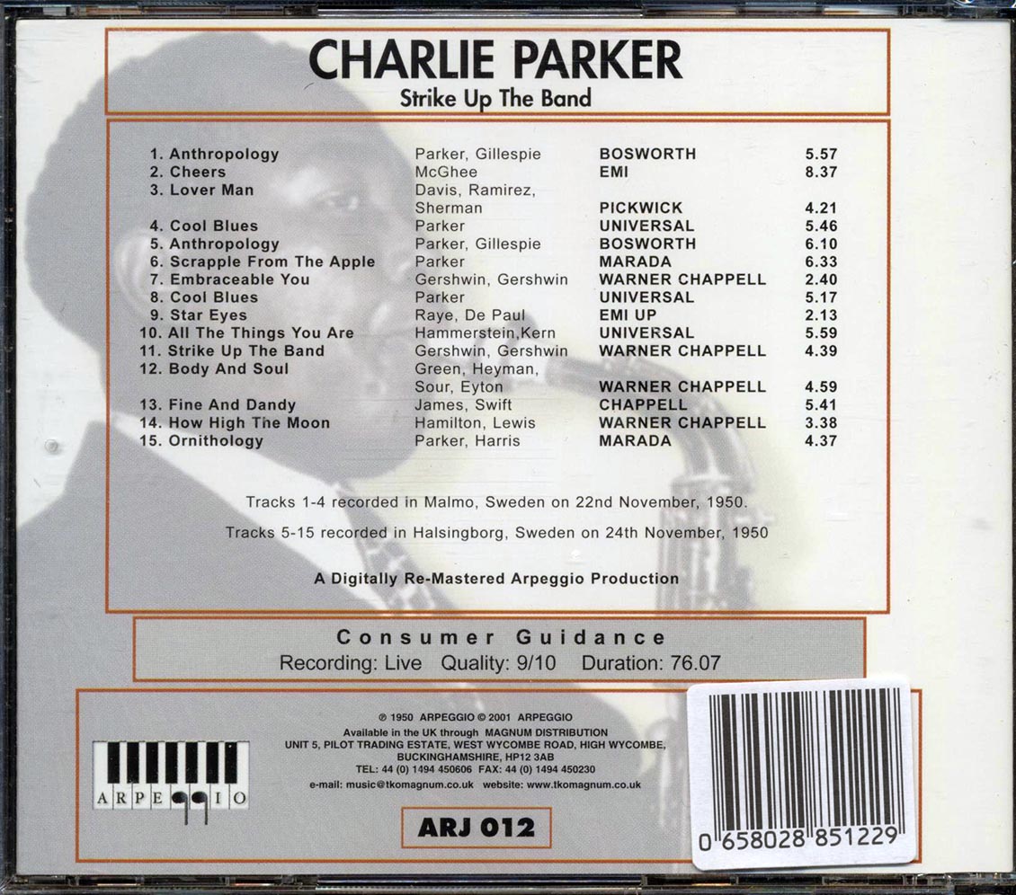 Charlie Parker - Live: Strike Up The Band Music CD