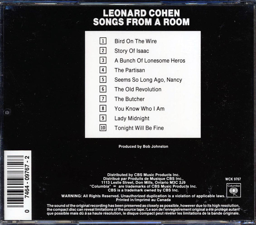 Leonard Cohen - Songs From A Room Music CD