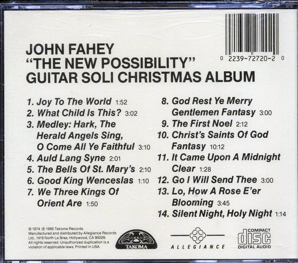 John Fahey - The New Possibility: Guitar Soli Chirstmas Album Music CD