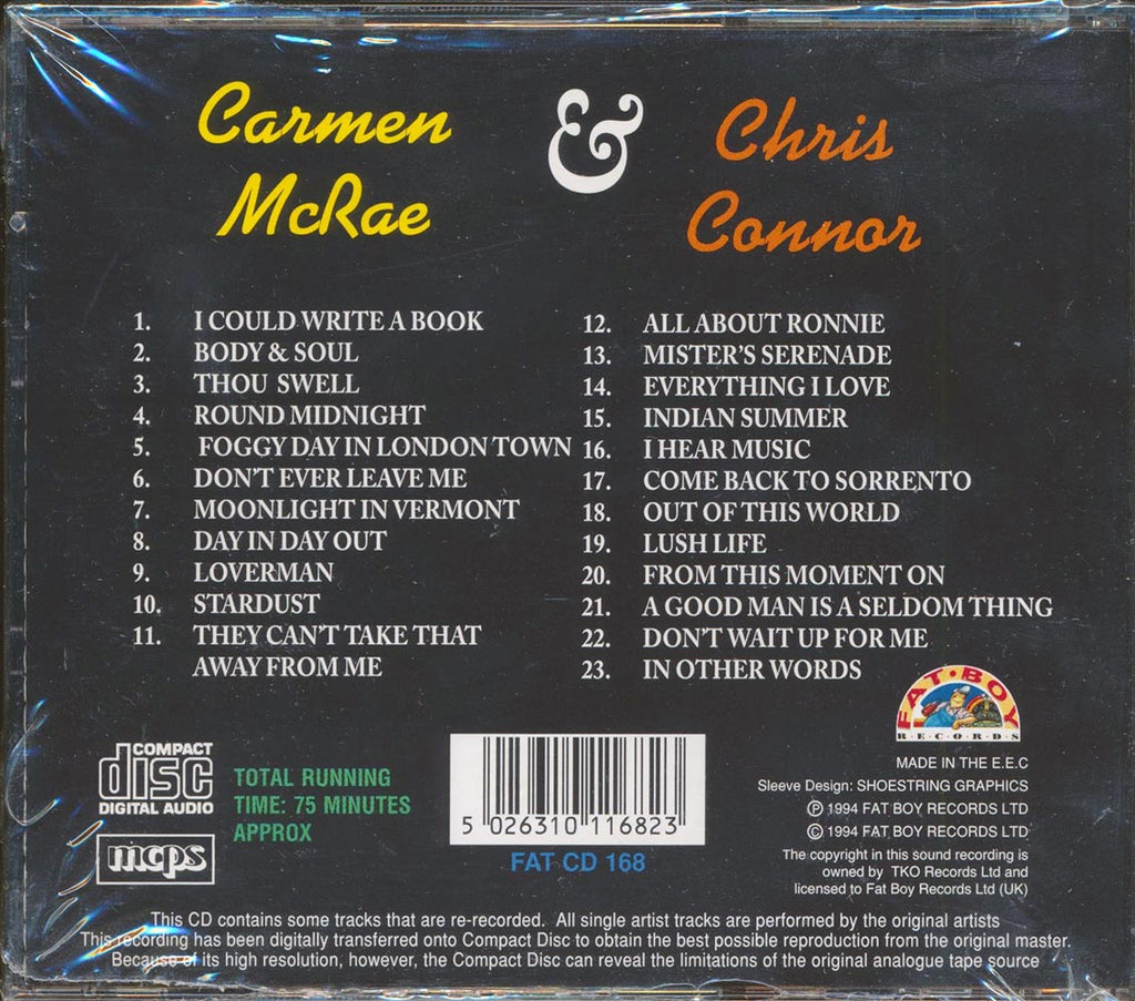Carmen McRae, Chris Connor - Live At The Flamingo Club + The Magic Of Chris Connor (2 albums on 1 CD) (23 tracks) Music CD