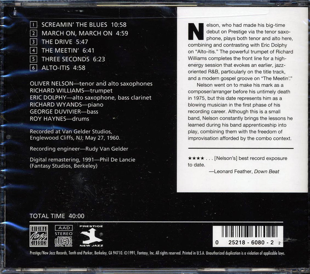 Oliver Nelson Sextet, Eric Dolphy, Richard Williams - Screamin' The Blues Music CD