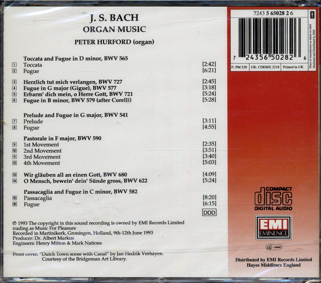 Peter Hurford - Playing Organs Of Bach's Time Volume 1 Music CD