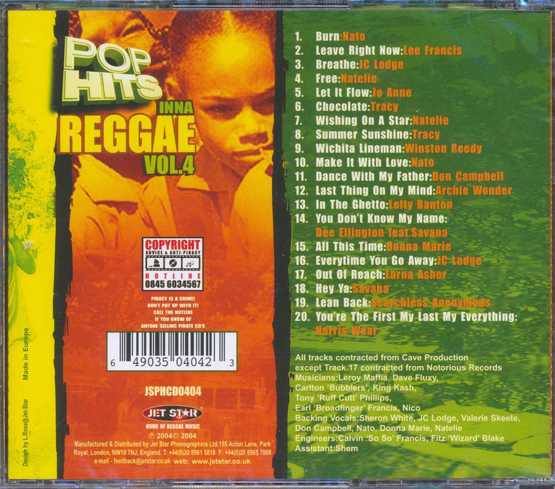 Various - Pop Hits Inna Reggae Volume 4 (20 tracks) Music CD