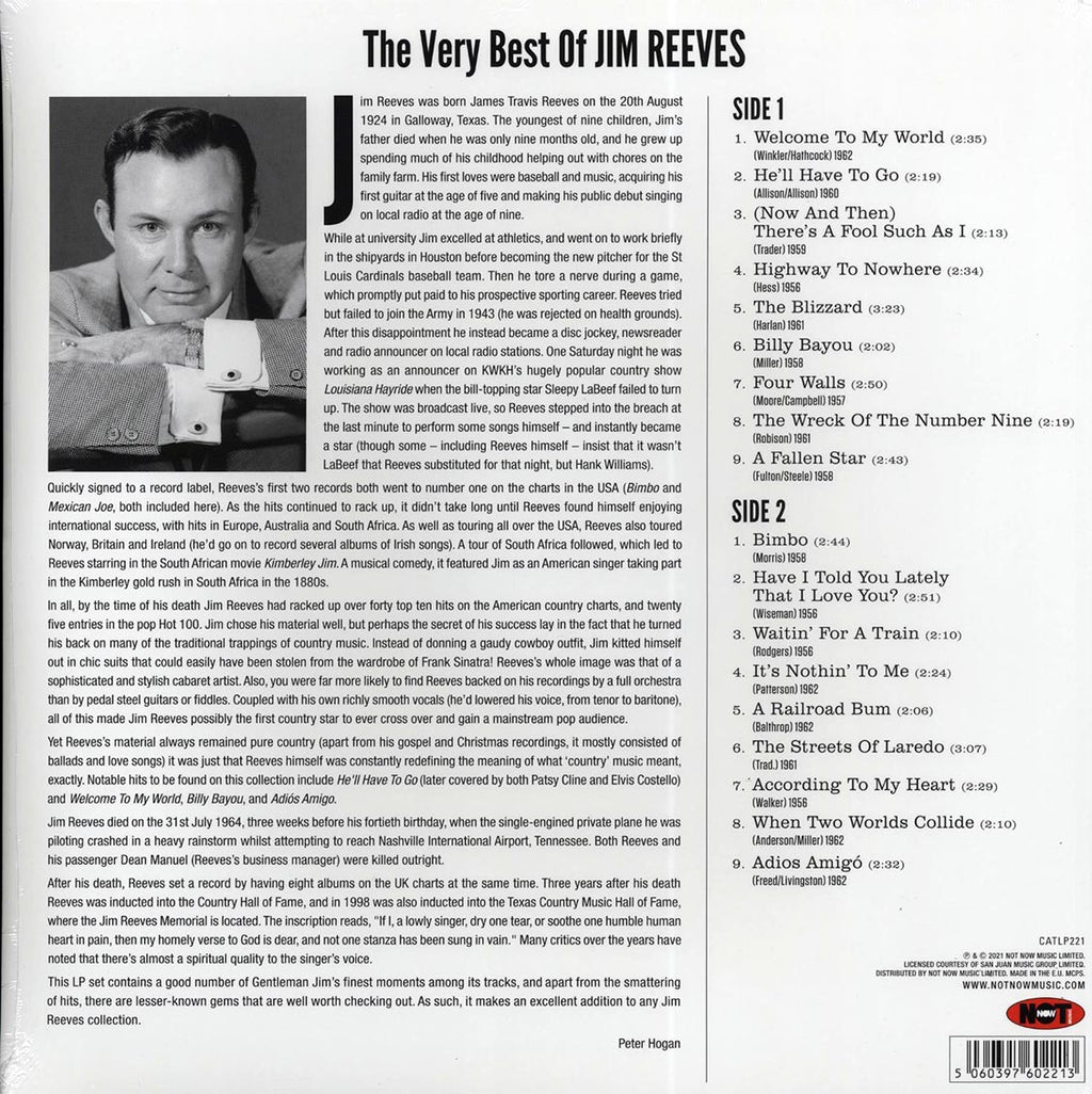 Jim Reeves - The Very Best Of Jim Reeves (180g) Vinyl Record