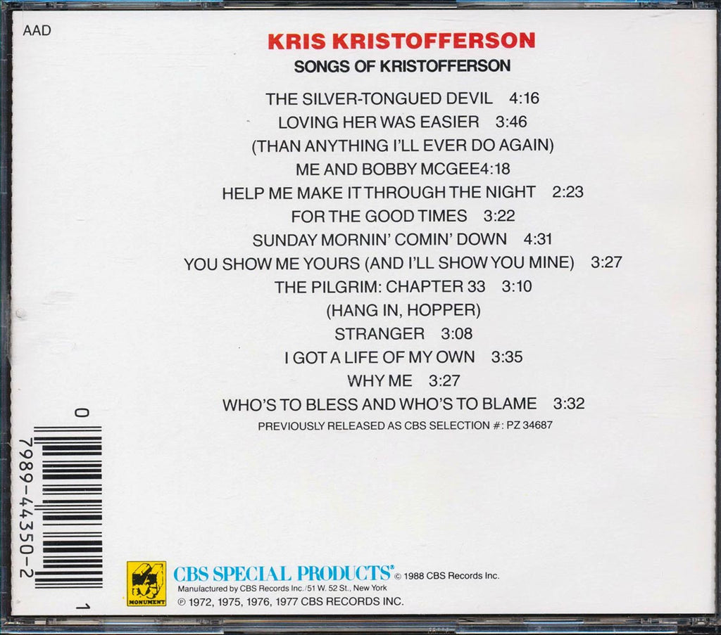 Kris Kristofferson - Songs Of Kristofferson Music CD
