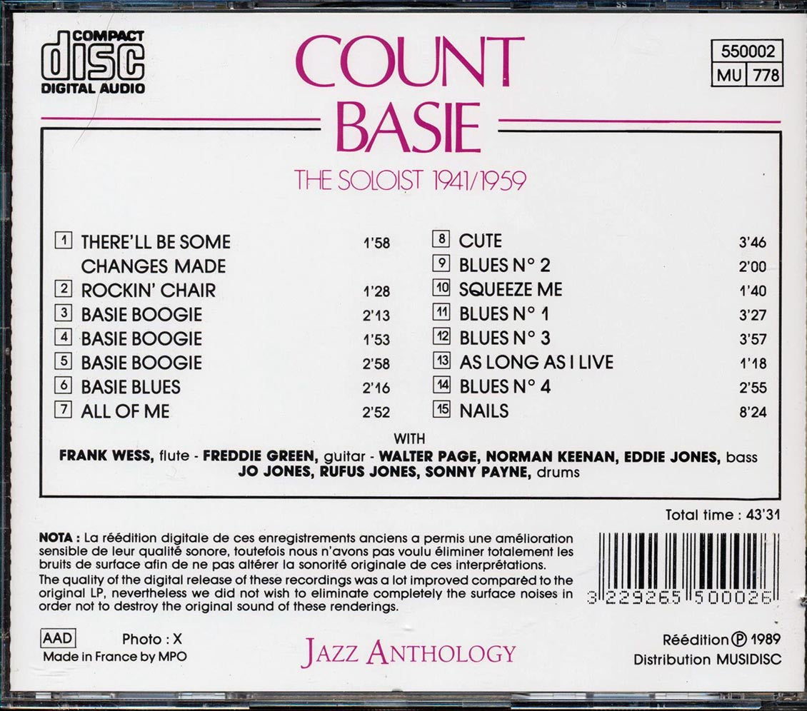 Count Basie - The Soloist 1941/1959 (marked/ltd stock) Music CD