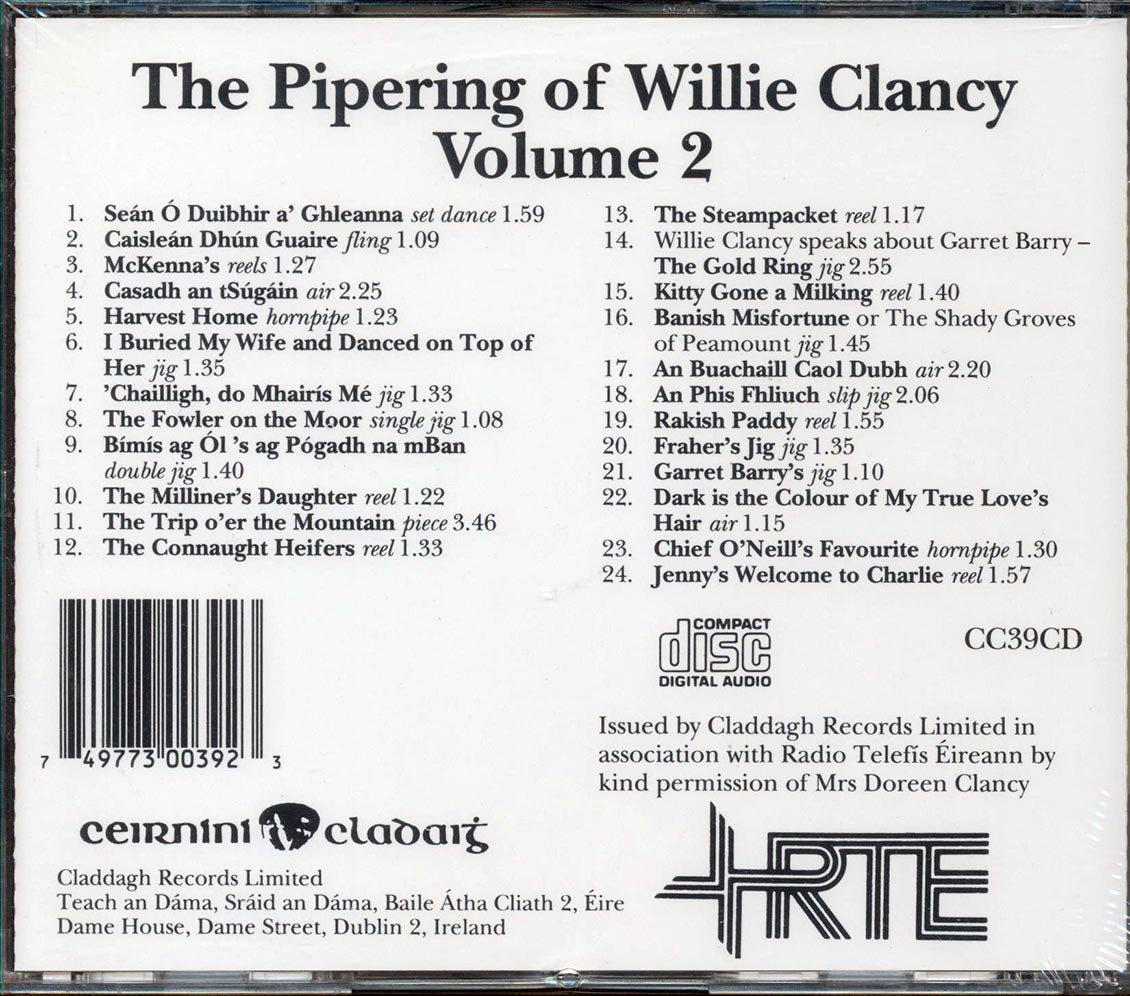 Willie Clancy - The Pipering Of Willie Clancy Volume 2 (24 tracks) Music CD