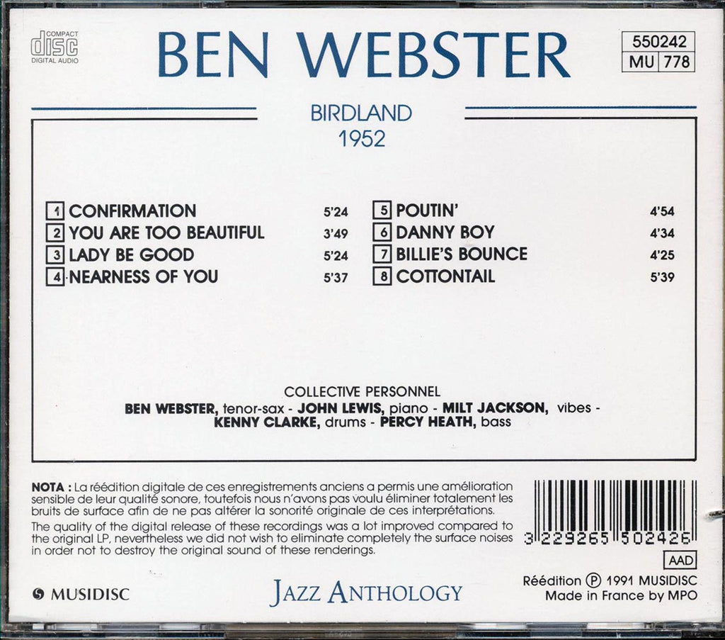 Ben Webster - Birdland 1952  (marked/ltd stock) Music CD
