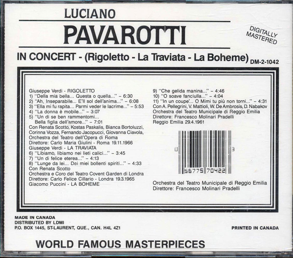 Luciano Pavarotti - In Concert: Rigoletto La Traviata La Boheme Music CD