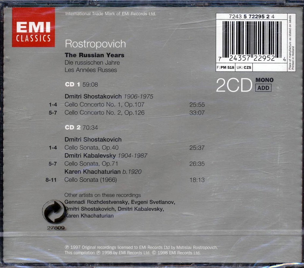 Rostropovich, Shostakovich, Kabalevsky - Shostakovich: Cello Concertos 1 & 2; Cello Sonata, Kabalevsky: Cello Sonata Music CD
