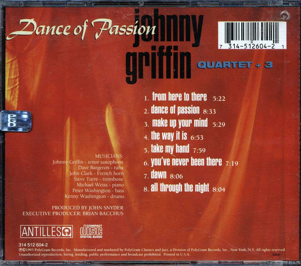 Johnny Griffin Quartet - Dance Of Passion Music CD
