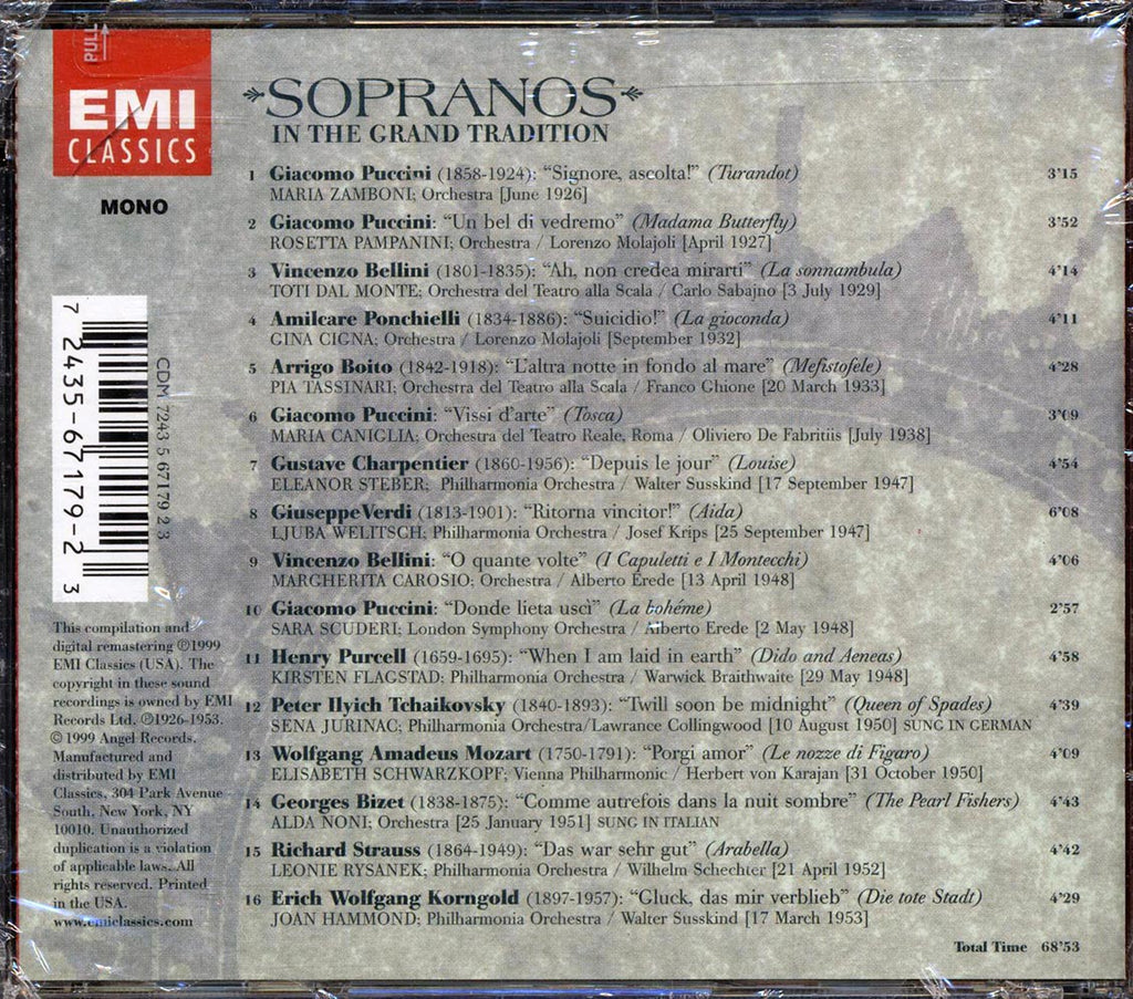 Giacomo Puccini, Vincenzo Bellini, Amilcare Ponchielli, Etc. - Sopranos In The Grand Tradition (marked/ltd stock) Music CD