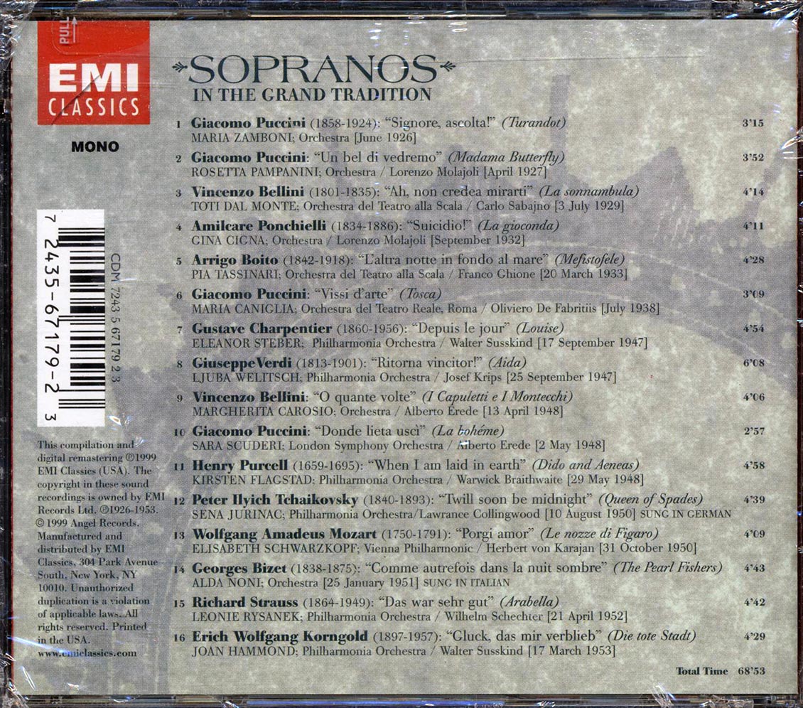 Giacomo Puccini, Vincenzo Bellini, Amilcare Ponchielli, Etc. - Sopranos In The Grand Tradition (marked/ltd stock) Music CD