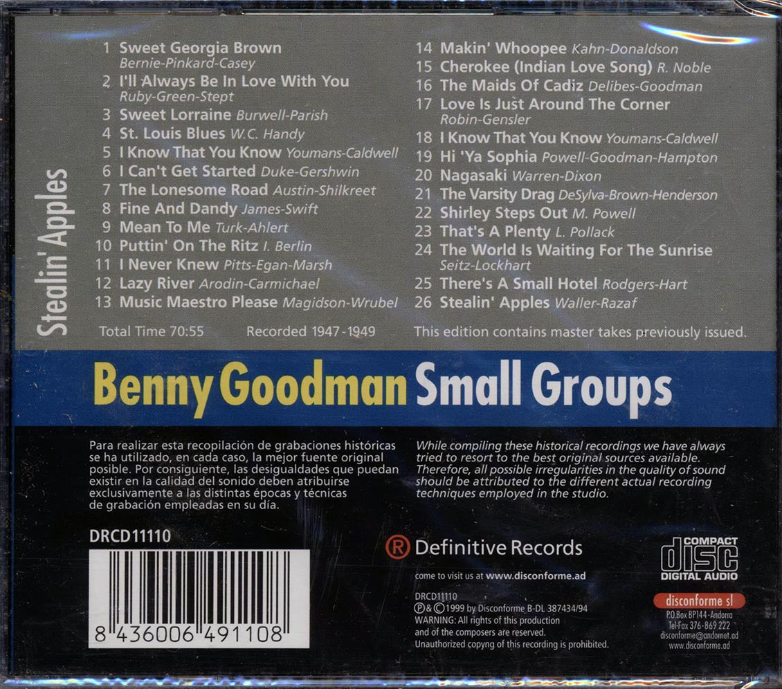 Benny Goodman - Stealin' Apples (26 tracks) Music CD