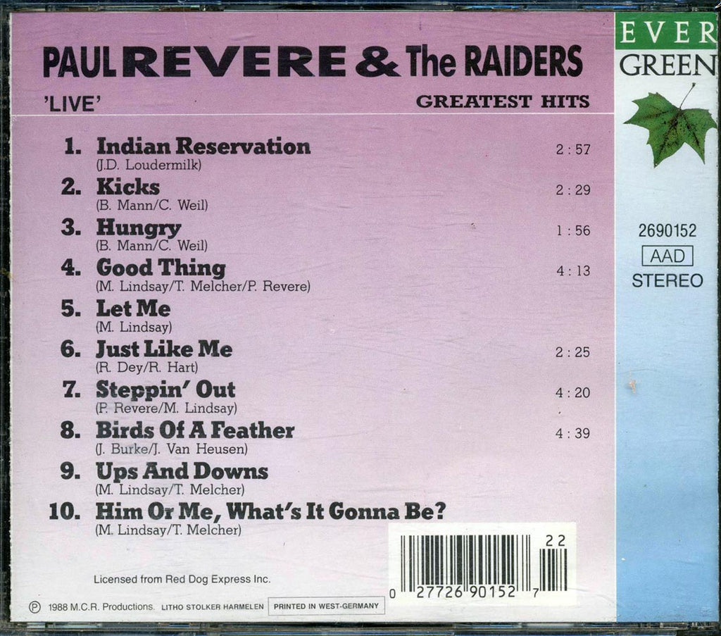 Paul Revere & The Raiders - Greatest Hits: Live Music CD