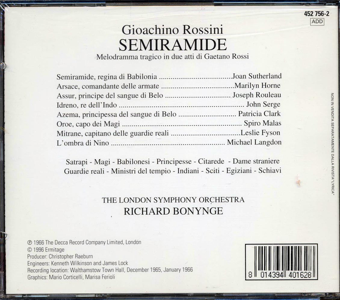 Rossini, Sutherland, Horne, Serge, Rouleau, Malas - Semiramide: Atto II Music CD